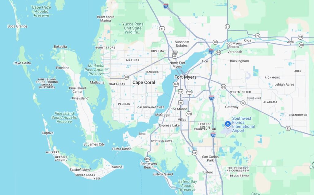 MAP OF CAPE CORAL FLORIDA USA